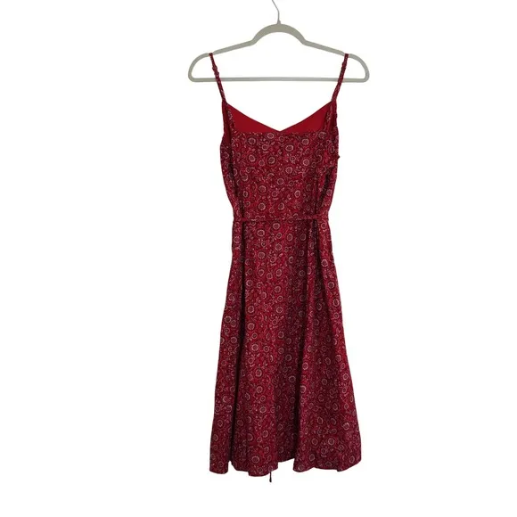 Loft Red‎ Bandana Floral Paisley Midi Dress Adjustable Straps Tie Waist Sleeveless - Image 8