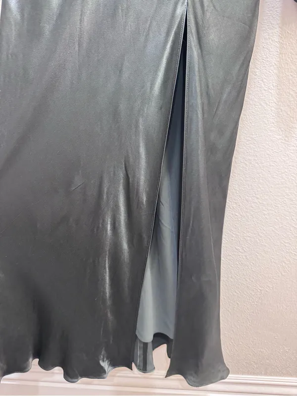 Shona Joy La Lune Balloon Sleeve Backless Midi Dress Slit Olive Green Size 4 - Image 11
