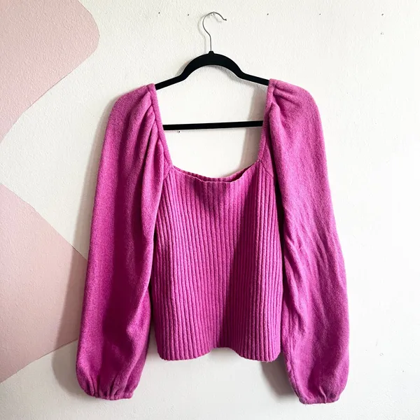 Halogen‎ Wool Sweater Puff Sleeve Coquette Soft Girl Pink Medium - Image 2
