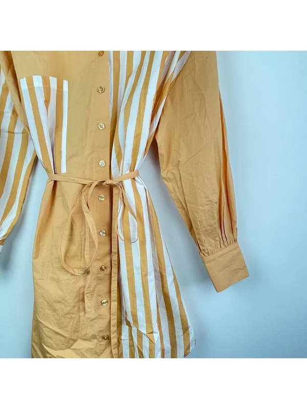 Ena Pelly Bree Cotton Shirt Dress - Melon Stripe - Size 6 - Image 6