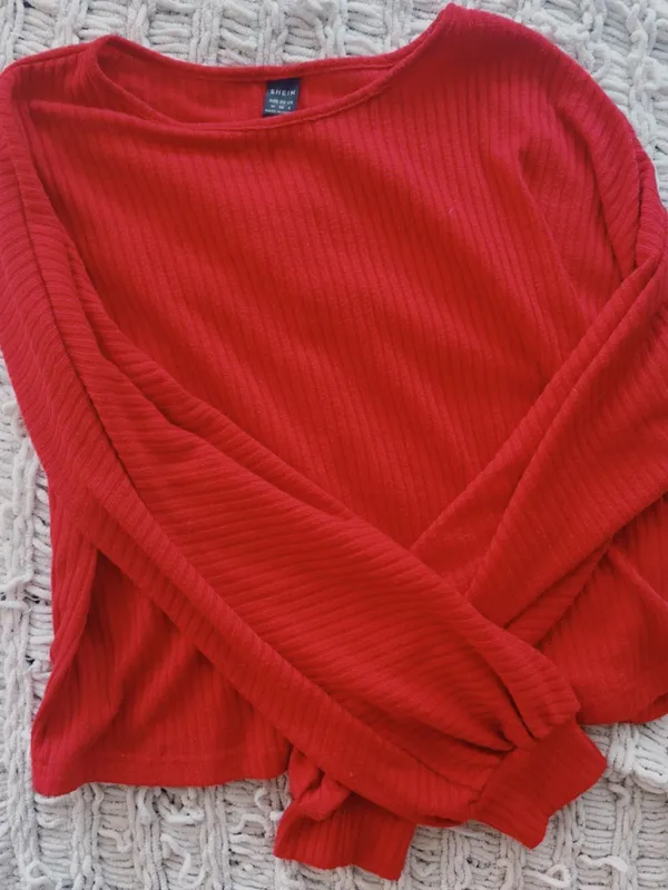 SheIn Women’s Red Ribbed Long Sleeve - Image 2