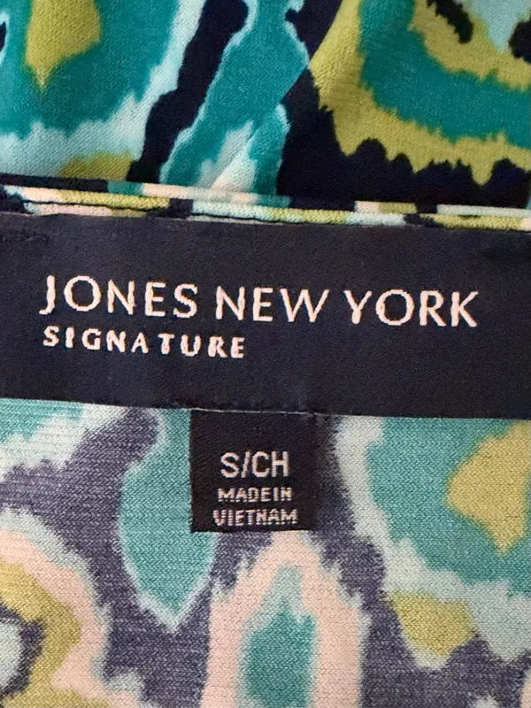 JONES MEW YORK Greens/Black Abstract Floral Faux-Wrap Short Sleeve Dress Small - Image 6