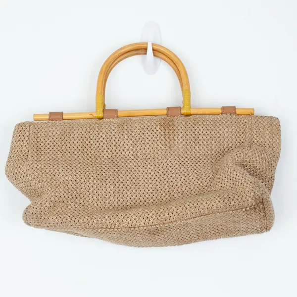 Fossil Bamboo Wooden Handle Woven Satchel Purse Boho Everyday‎ Vacation Travel - Image 3