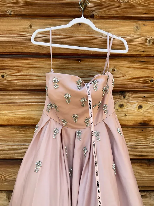 MAC DUGGAL Pink Size 8 Strapless Crystal Embellished Satin A-Line Dress Gown - Image 9