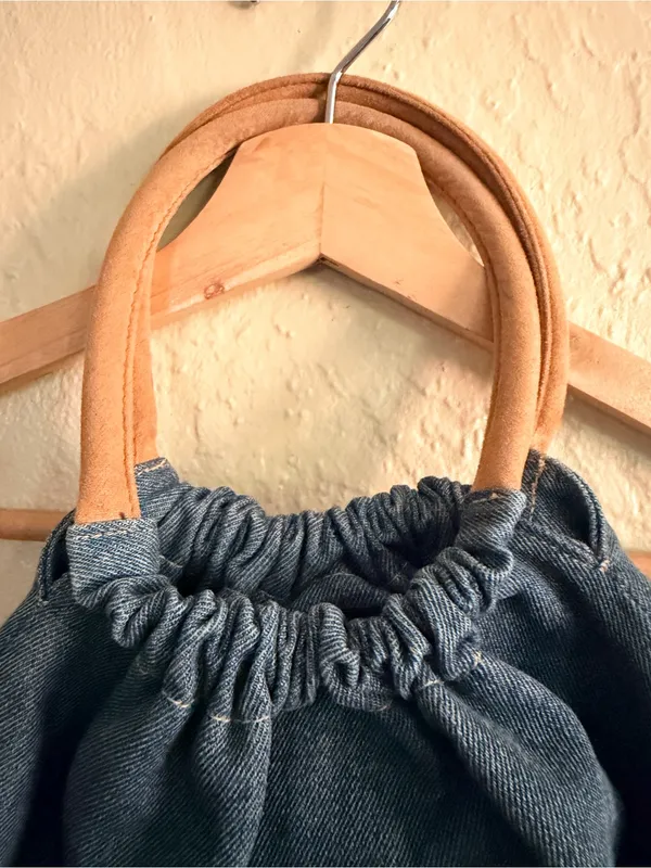 Denim Mini Bag with Floral Appliqués and Tan Handles - Image 4