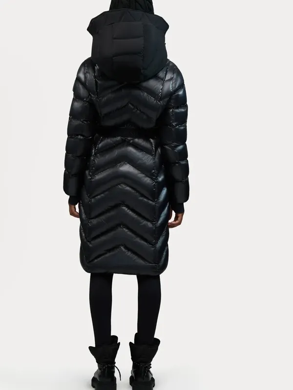 Alpenhaus BELLEVAUX Puffer Coat With Adjustable Belt Black Shiny Sz XL - Image 4