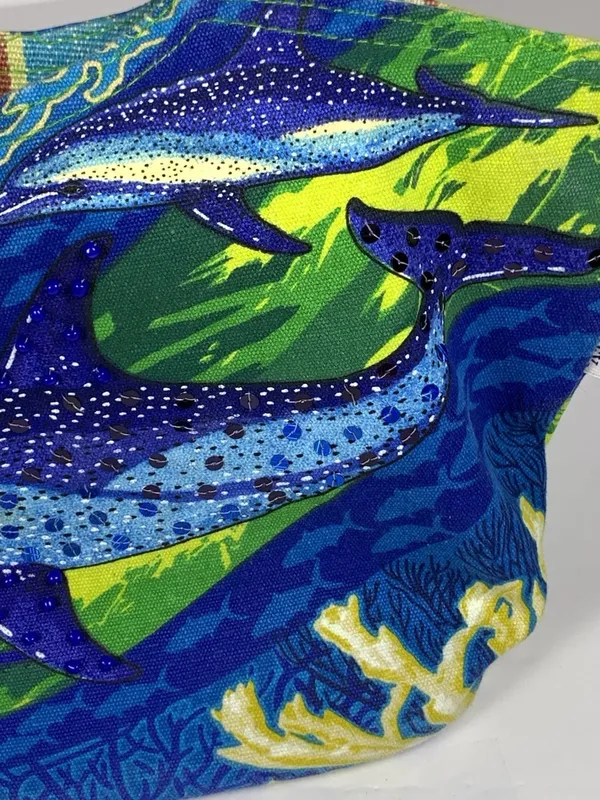 Guy Harvey Dolphin Sequin Tote Bag Blue Green Beach Resort Ocean Coral 14x10 - Image 5