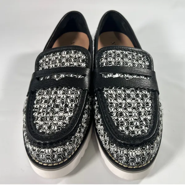 NYDJ Owen Penny Loafers‎ Bouclé Fabric Upper / Leather Trim Lug Sole Shoes 9M - Image 2