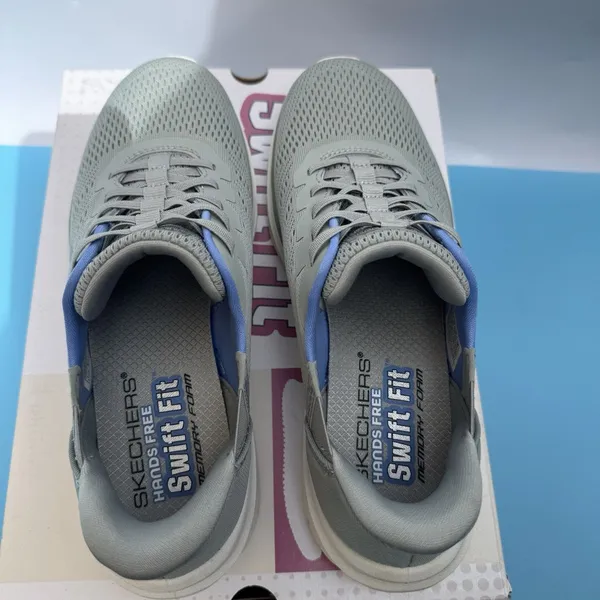 SKECHERS SWIFT FIT HANDS FREE ATHLETIC SNEAKERS SHOES WOMENS 7.5 Gray - Image 6