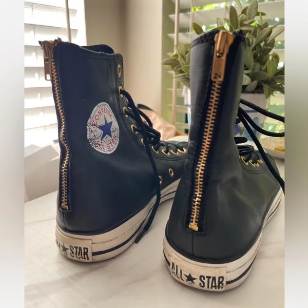 Converse Leather Black and White High-Top Sneakers Streetwear Y2K Casual - Image 2