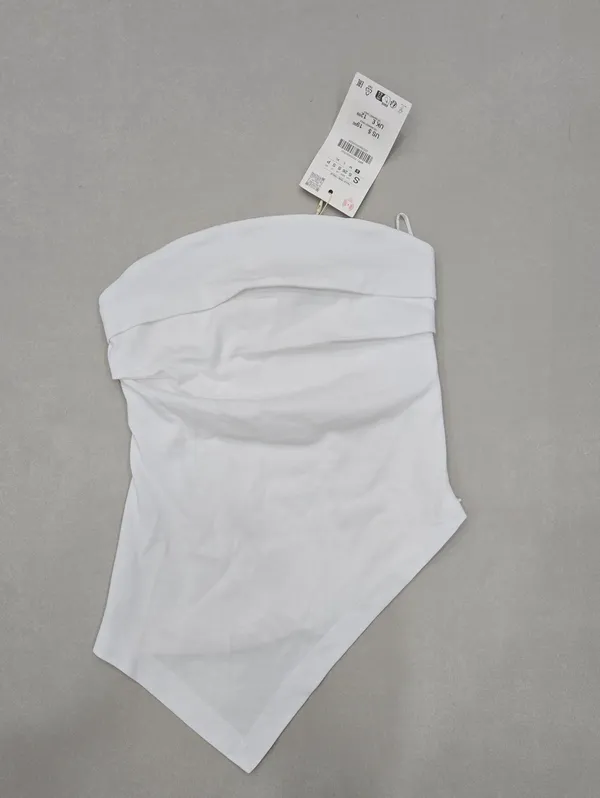 NWT! Zara White Strapless Asymmetrical Bandana/Handkerchief Top Size S - Image 2