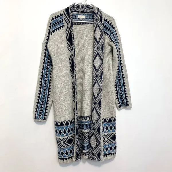 LUCKY BRAND Aztec Open Cardigan Tribal 3rd Piece Multi Navy Blue Boho Duster S - Image 2