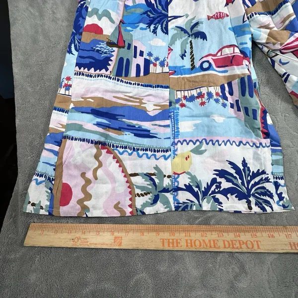 True Destinations Coastal Wide Leg Palazzo Pants Small Tropical Print Smocked - Image 3
