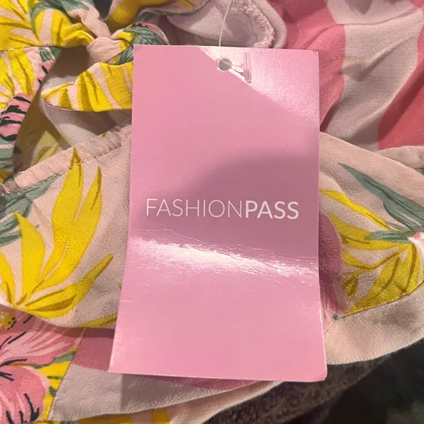 Final Price NWT For Love And Lemons Pink Floral & Stripe Tropical Dress - Image 12