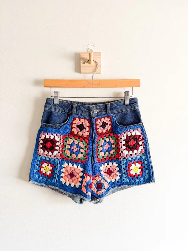 Anthro Farm Rio Ultra High-Rise Crochet Denim Shorts Size 26 - Image 4