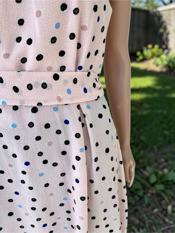 Elle Pink Polka Dot Midi Dress Size 10 Sleeveless Tie Waist Fit Flare - Image 3