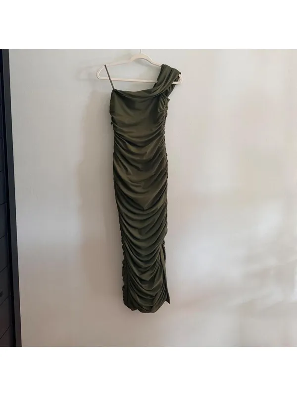 Elliatt Miley Ruched Green Khaki Dress - Image 4