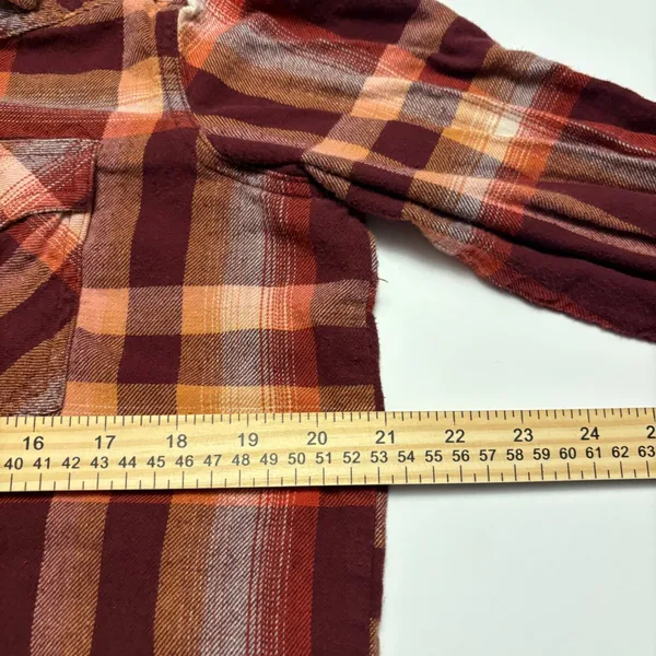 Wrangler Retro Plaid Western Shirt Women Medium Burgundy Orange Pearl Snap - Image 5