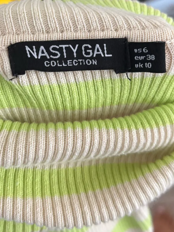 Nasty Gal Striped Crop Turtleneck Sweater in Cream & Lime - Image 2