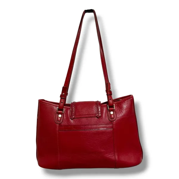 Coldwater Creek‎ Red Leather Shoulder Bag Heart Silver Tote Purse Multi Pocket - Image 2