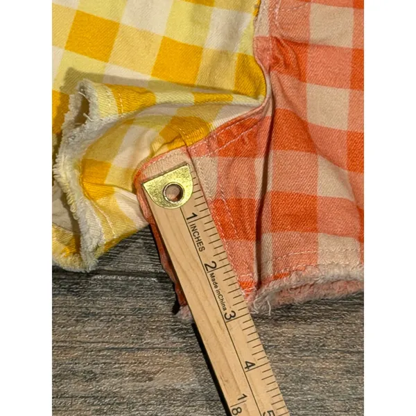Farm Rio Anthropologie Gingham Colorblock Denim Shorts Yellow Orange Blue XS NWT - Image 8