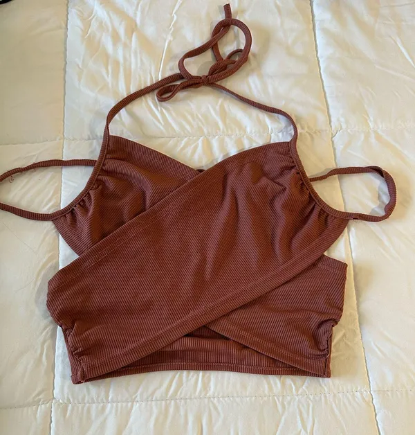 Halter Wrap Top Brown - Image 3