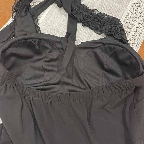 Vintage Onyx Night Ruffle Neckline Halter Dress - Image 3