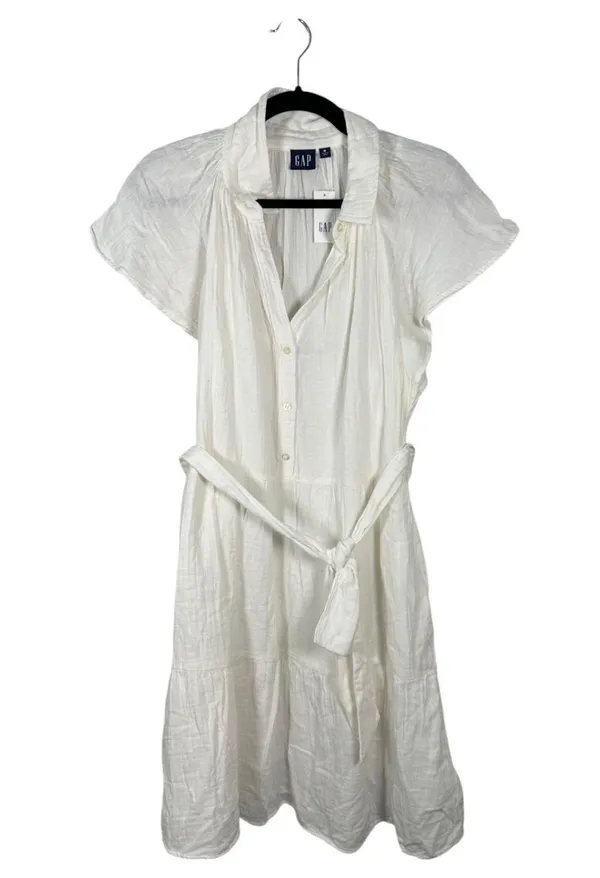 Gap Crinkle Gauze Flutter Sleeve Mini Shirt Dress Off White Medium NEW with Tags - Image 3