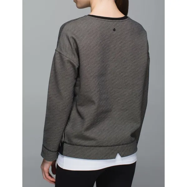 Lululemon Keep Up Crew Size 6 Black Stripe Cotton Fleece Athleisure Sweatshirt - Image 3