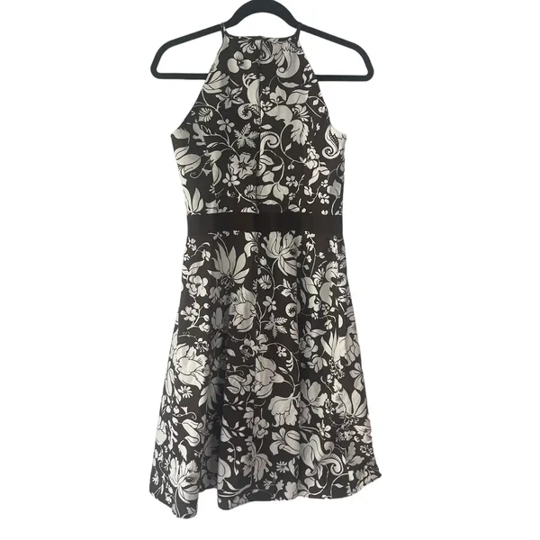 Ann Taylor‎ Women's 2 XS Brown White Floral Sleeveless Midi Dress Kentucky Derby - Image 7