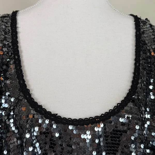 Free People Black Sequin Open Back Flowy Blouse Size‎ Medium - Image 2