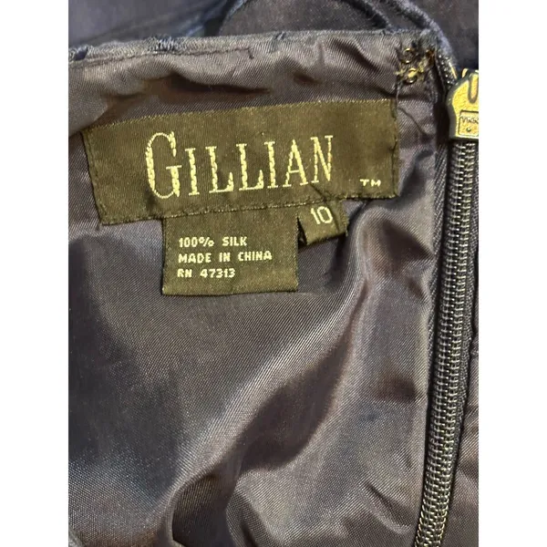 Vintage Gillian 100% Silk Dress Size 10 – Navy Embroidered - Image 7