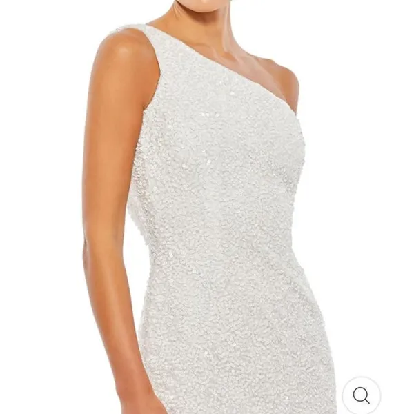 Mac Duggal Size 12 NEW One Shoulder White Sequined Mini Dress 5263 FLAW - Image 2