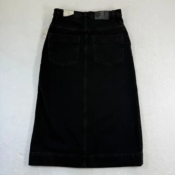 Free People We The Free Black Denim Midi Skirt Front Slit High Rise‎ Size 24 NEW - Image 16