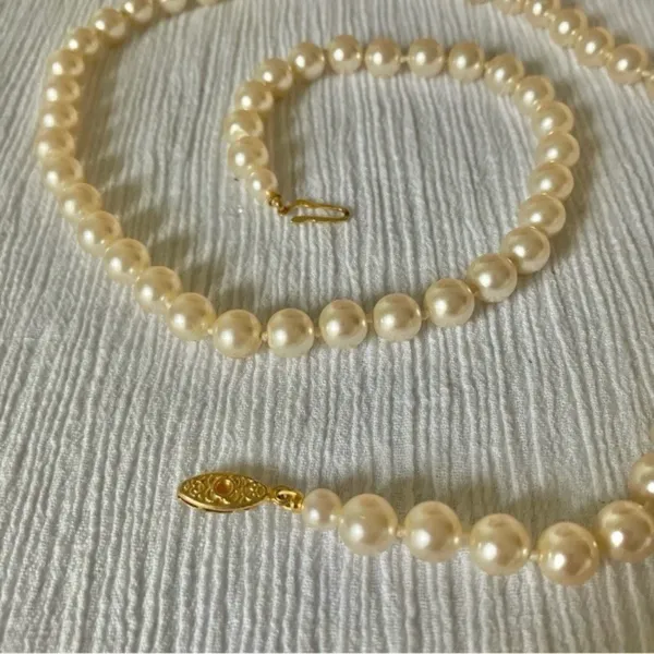 Champagne Pearl Necklace Vintage “Mairi” 25” Gold Marquise Fishhook JAPAN Classic - Image 9