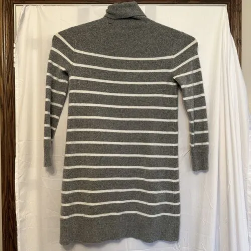 J Crew Women Size Medium Sweater Dress Gray White Striped Wool Blend Turtleneck‎ - Image 3