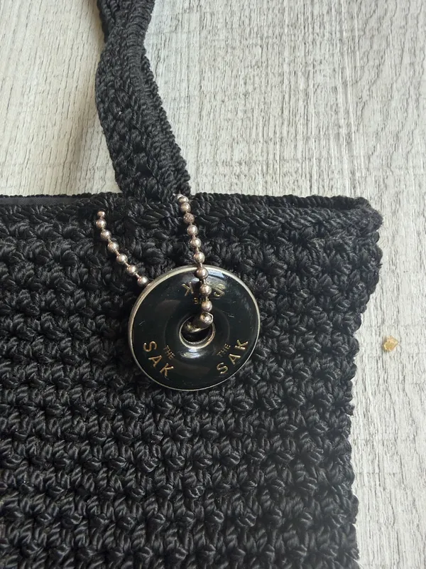 The Sak Black Crochet Knit Shoulder Bag Boho Baguette Purse - Image 2