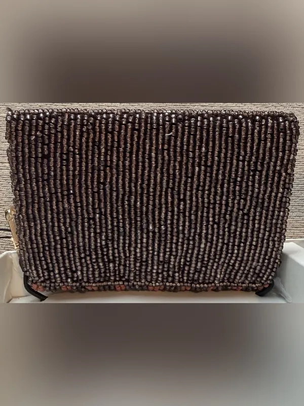 Rachel Zoe NWT Brown Expresso Beaded Card Case Holder Key Charm Boxed Gift Set - Image 7