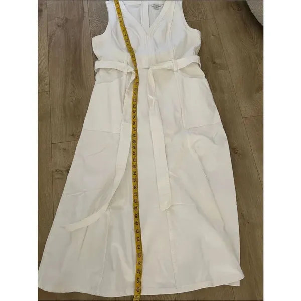 Sundance Poppy Denim Midi Dress Belted A-Line Pockets Boho, White, Size 12, NWOT - Image 11
