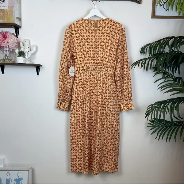 Lost + Wander Golden Dawn Orange Geometric Print Long Sleeve Boho Midi Dress S - Image 7