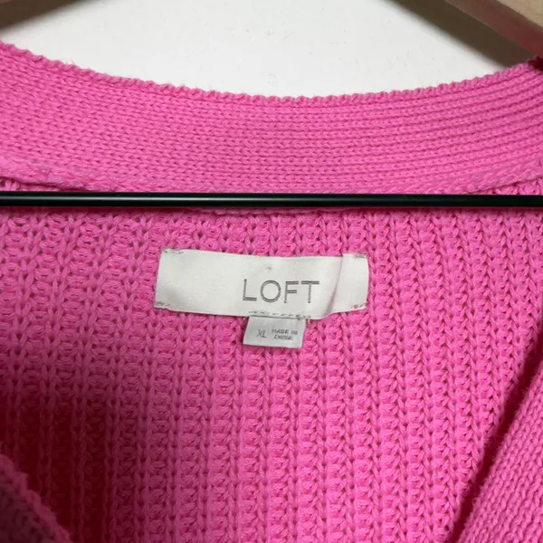 LOFT Women 100% Cotton Cardigan Sweater XL‎ Pink Front Balloon Sleeve Chunky - Image 4