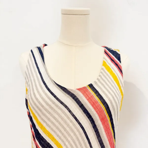 Belle France Dress Size L Striped Cotton Gauze Tiered Lined Midi Cottage Coastal - Image 2