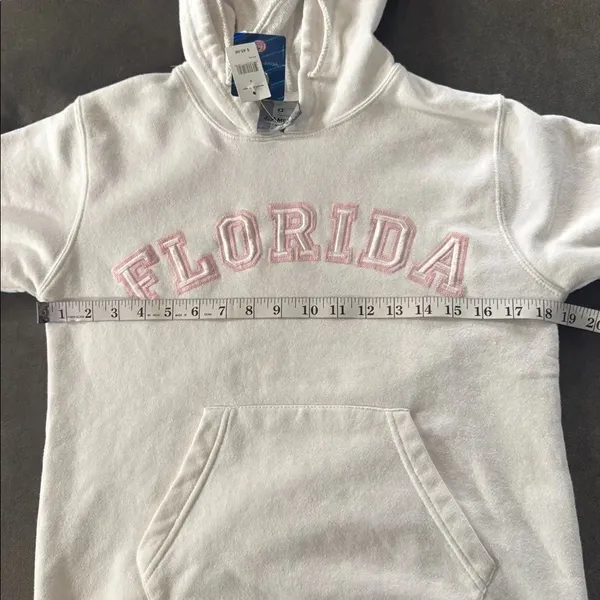 Women’s White Embroidered FLORIDA College Drawstring Hoodie Size S NEW - Image 8