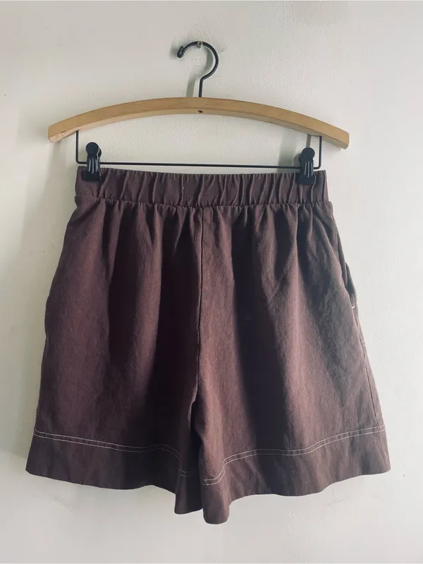Free People FP Beach Strada Pull On Shorts Brown Cotton Contrast Stitch S - Image 2