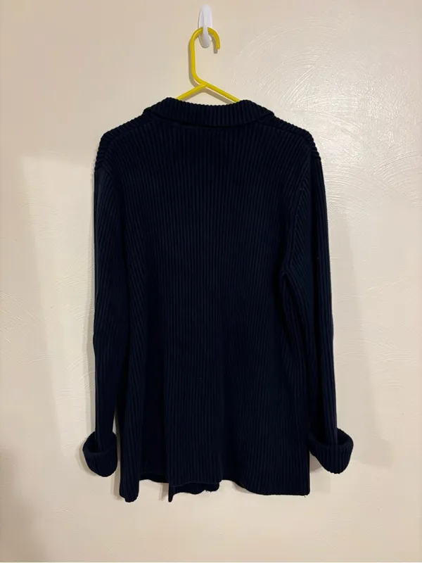 Lauren Ralph Lauren Navy Ribbed Cotton Double Breasted Cardigan M - Image 7