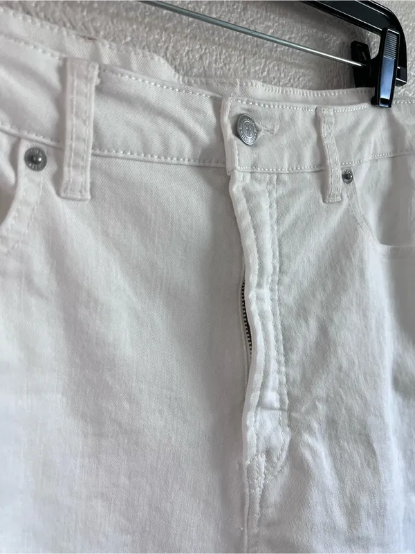 Frye Women's High Rise Straight Leg White Denim Jeans Cuffed - Image 2