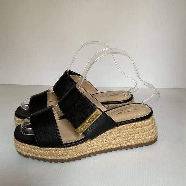 Liz Claiborne Black Espadrille Platform Sandals Size 6M Slide Wedge - Image 2