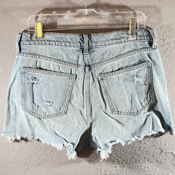 1076 |Altar'd State Distressed High Waisted Boho Denim Shorts Light Wash Women L - Image 2