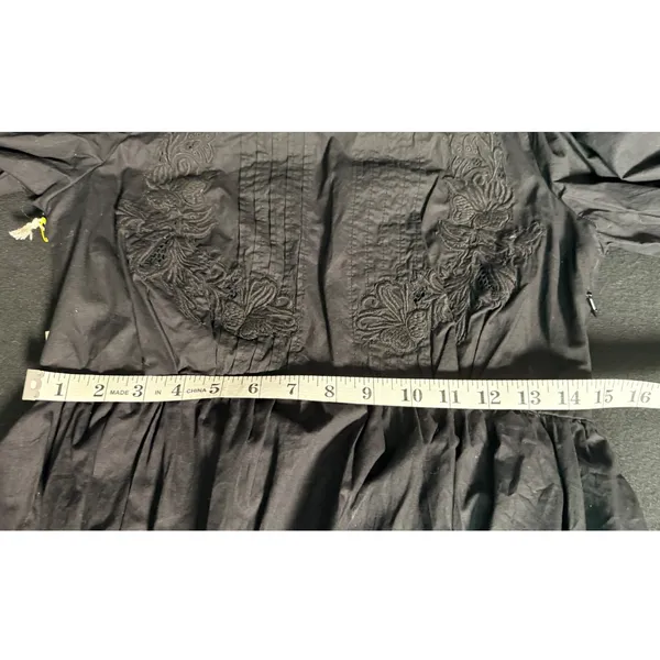 Happy x Nature NWT M Black Embroidered Cotton Open Back Tie Mini Dress Pockets - Image 12