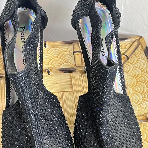 Pierre Dumas Black Crystal Peep-Toe Heels - Image 2